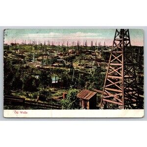 Postcard Oil Wells Derricks Posted Oil City Pa Triumph Hill Field Pennsylvania
